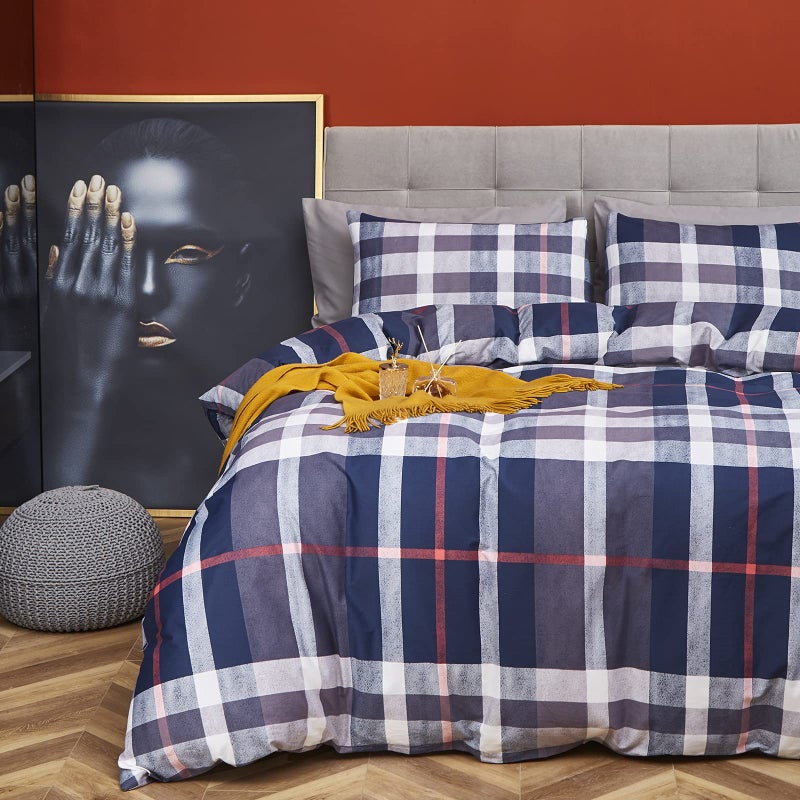 CLOTHKNOW Blue Plaid Queen Duvet Cover Sets 3Pcs Tartan Bedding Sets Geometric Bedding Duvet Cover Sets Checker Buffalo Bedding with 2 x Pillow Cases - Image 2